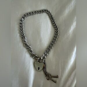Silver Heart Lock Necklace with Key Charms